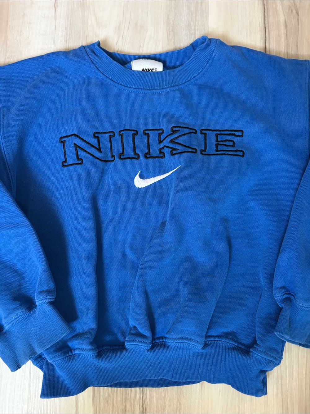 Vintage 90s Nike Embroidered Spellout Center Swoosh Blue Crewneck Sweatshirt